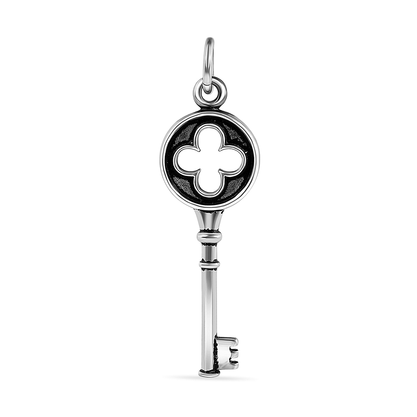 Oxidized 925 Sterling Silver Clover Key Vintage Style Classic Lock Pendant