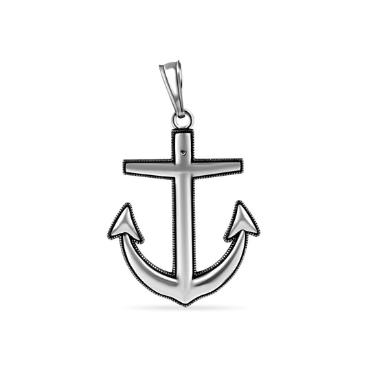 Oxidized 925 Sterling Silver Anchor Cross Mariner Sailor Nautical Charm Pendant
