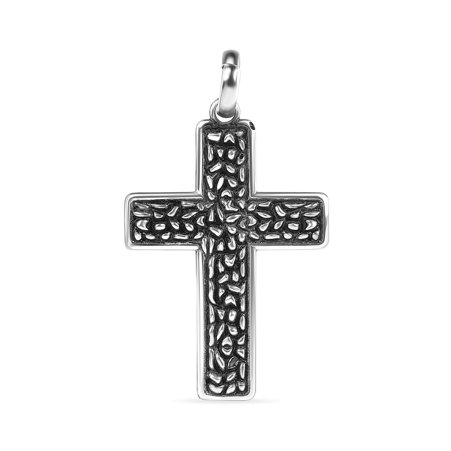 Oxidized 925 Sterling Silver Textured Nugget Cross Christian Charm Pendant