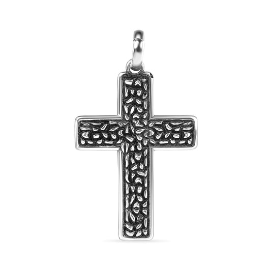 Oxidized 925 Sterling Silver Textured Nugget Cross Christian Charm Pendant