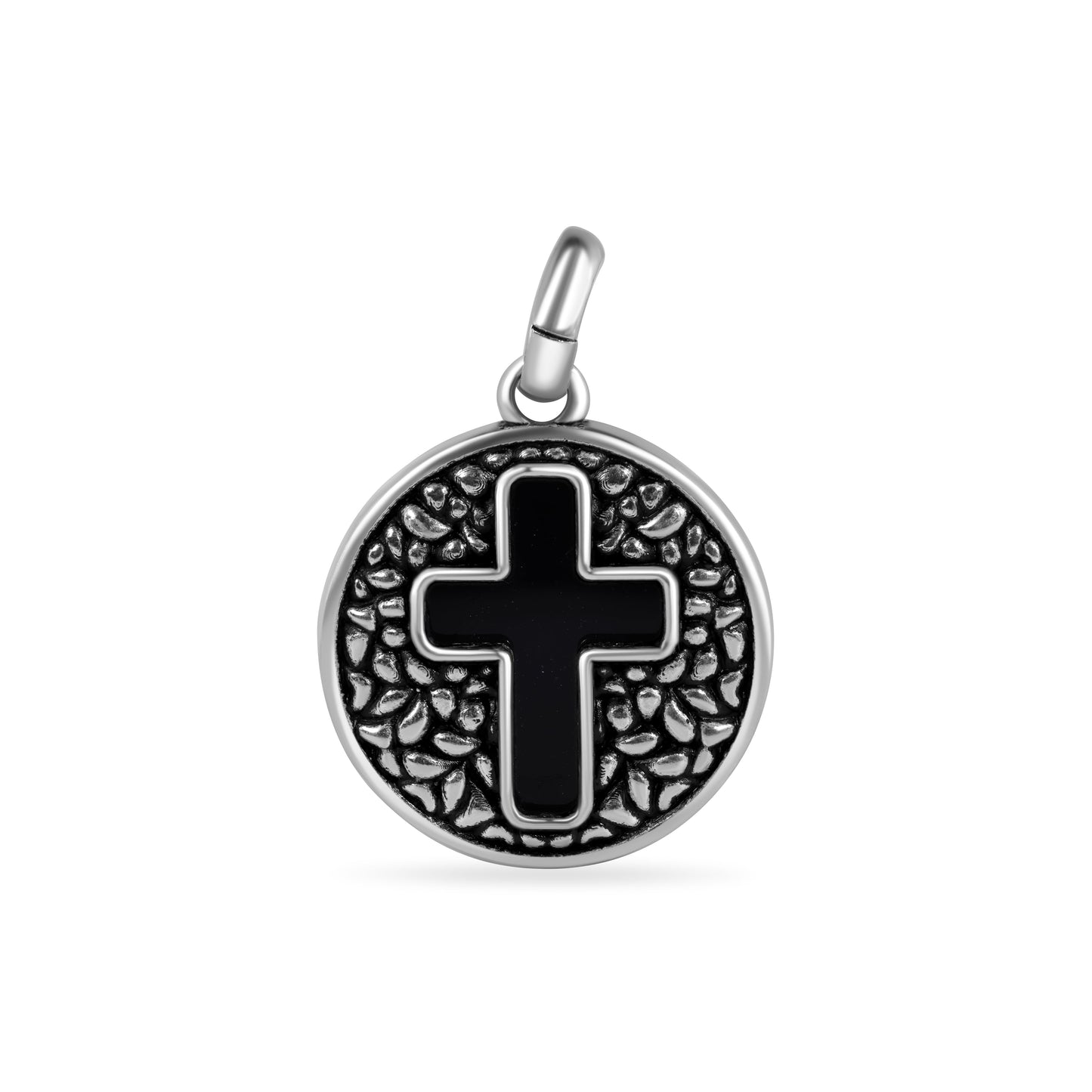Oxidized 925 Sterling Silver Disc Christian Cross Pendant Medallion Charm