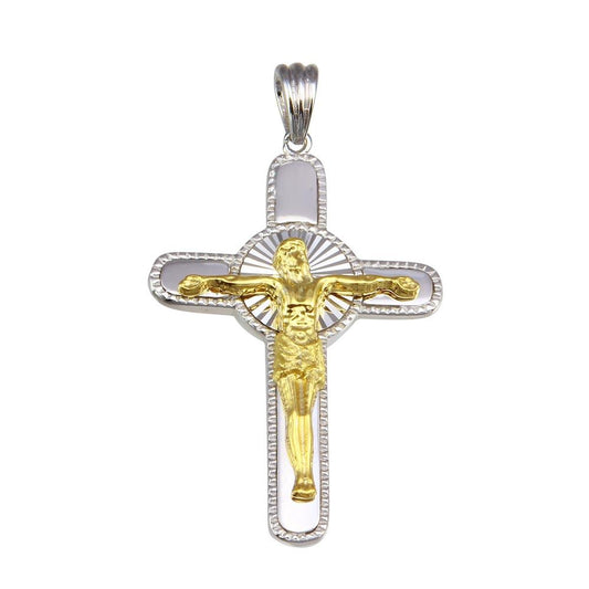 925 Sterling Silver Yellow Gold Plated Jesus Crucifix Cross Christian Pendant