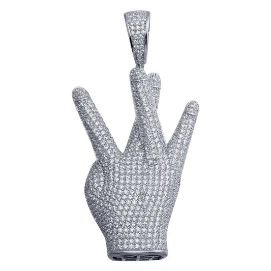 Rhodium Plated 925 Sterling Silver CZ West Side Hip Hop Pendant