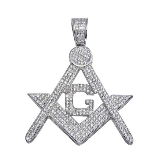 Rhodium Plated 925 Sterling Silver CZ Masonic Symbol Hip Hop G Charm New Pendant