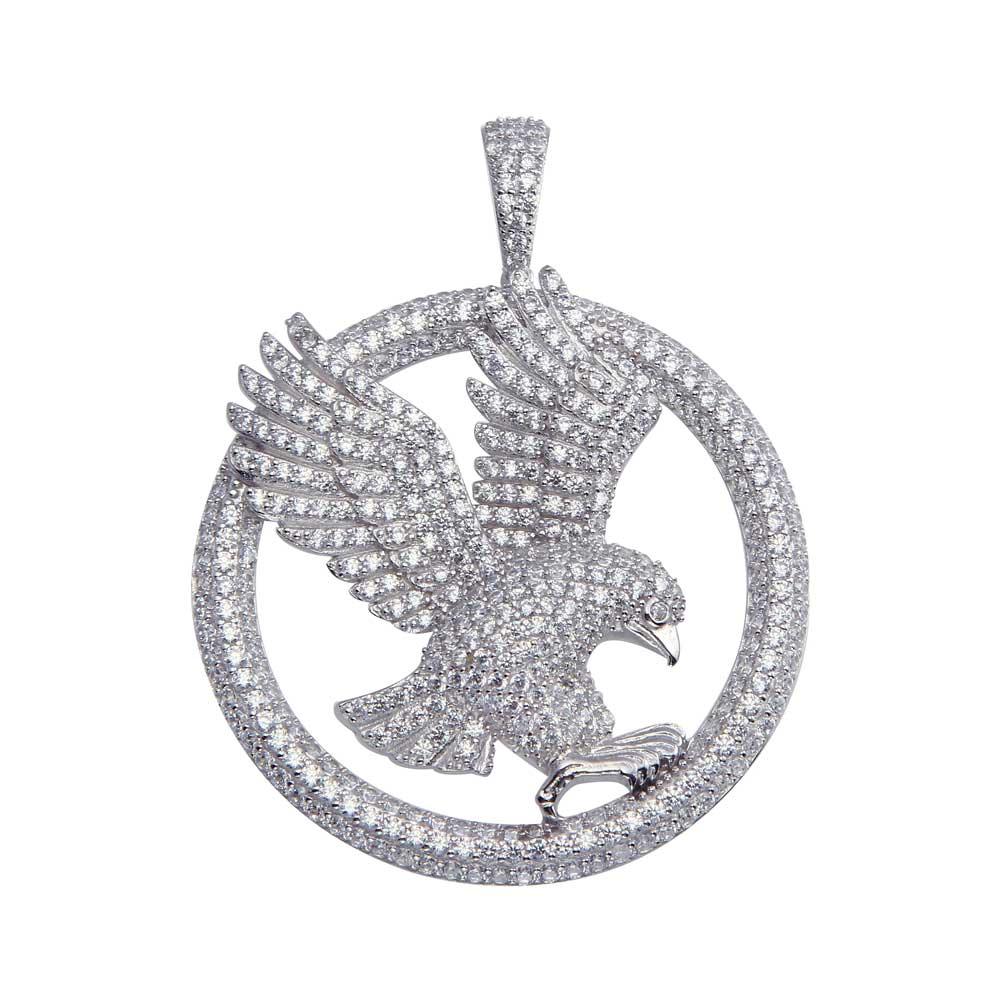 Rhodium Plated 925 Sterling Silver CZ Bald Eagle Hip Hop Animal Bird New Pendant