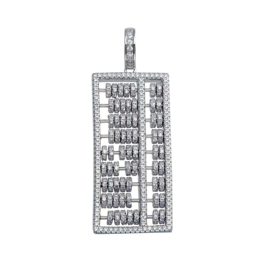 Rhodium Plated 925 Sterling Silver CZ Abacus Hip Hop Math School Student Pendant