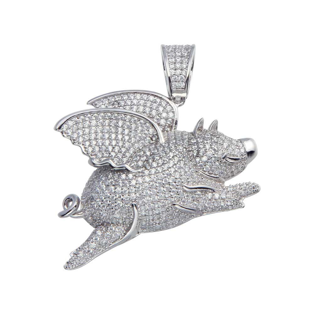 Rhodium Plated 925 Sterling Silver CZ Flying Pig Hip Hop Farm Animal New Pendant