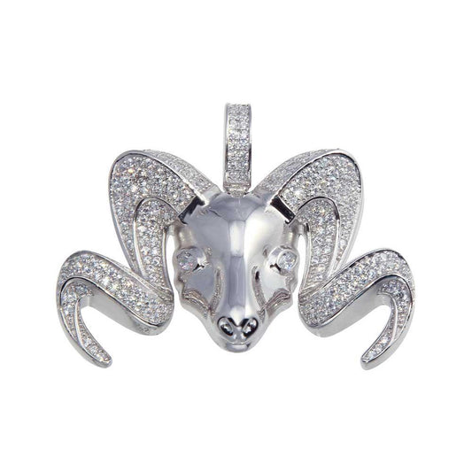 Rhodium Plated 925 Sterling Silver CZ Ram Head Hip Hop Pendant Animal Charm