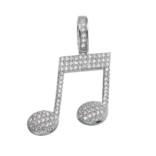 Rhodium Plated 925 Sterling Silver CZ Music Note Hip Hop Song Melody Pendant