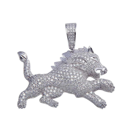 Rhodium Plated 925 Sterling Silver Lion Hip Hop Pendant Animal Cat Large Charm