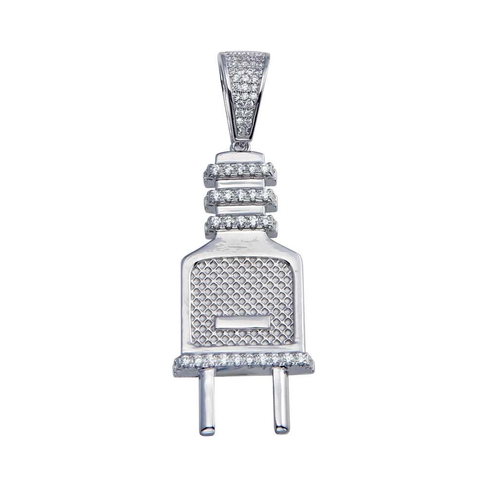 Rhodium Plated 925 Sterling Silver CZ Plug Hip Hop Pendant Silly Outlet Charm