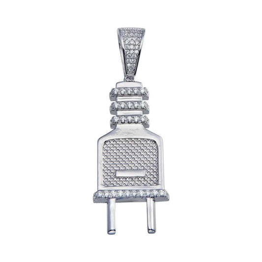 Rhodium Plated 925 Sterling Silver CZ Plug Hip Hop Pendant Silly Outlet Charm