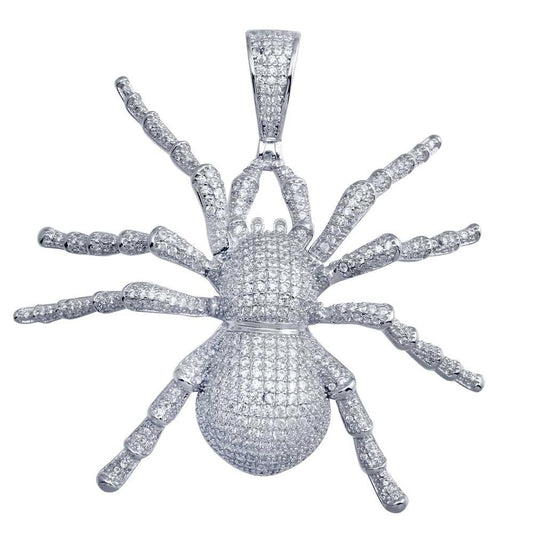Rhodium Plated 925 Sterling Silver CZ Spider Hip Hop Pendant Large Animal Charm