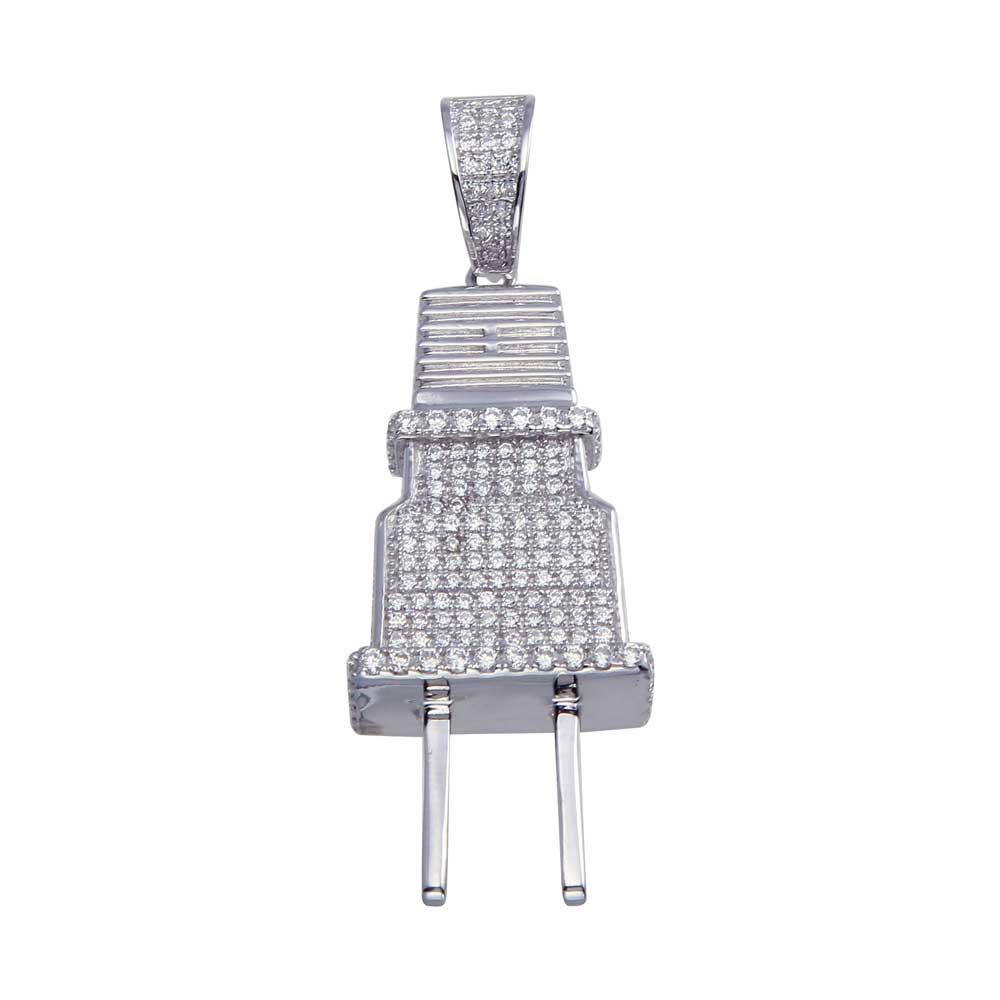 Rhodium Plated 925 Sterling Silver CZ Large Plug Hip Hop Pendant Outlet Charm