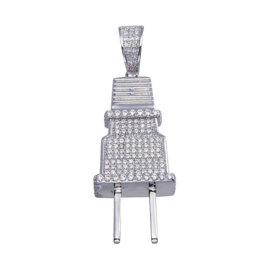 Rhodium Plated 925 Sterling Silver CZ Large Plug Hip Hop Pendant Outlet Charm