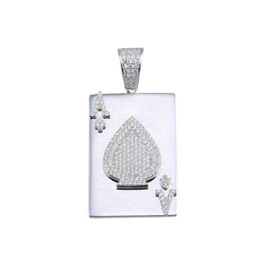 Rhodium Plated 925 Sterling Silver Ace of Spades Card Hip Hop Poker Pendant