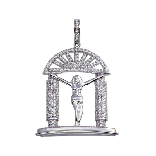 Rhodium Plated 925 Sterling Silver CZ Crucifix Hip Hop Samson Bible Pendant