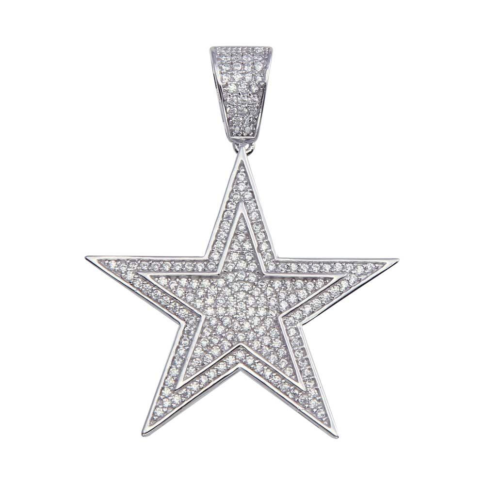 Rhodium Plated 925 Sterling Silver CZ Star Hip Hop Galaxy Halo Iced Out Pendant