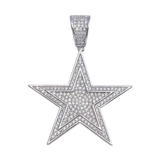 Rhodium Plated 925 Sterling Silver CZ Star Hip Hop Galaxy Halo Iced Out Pendant