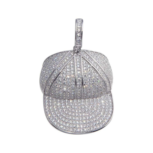 Rhodium Plated 925 Sterling Silver CZ Hat Hip Hop Pendant Ball Cap Sports Charm