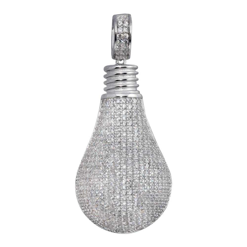 Rhodium Plated 925 Sterling Silver Light Bulb Outlet Funny Christmas Pendant