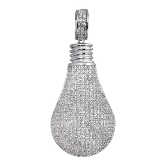 Rhodium Plated 925 Sterling Silver Light Bulb Outlet Funny Christmas Pendant