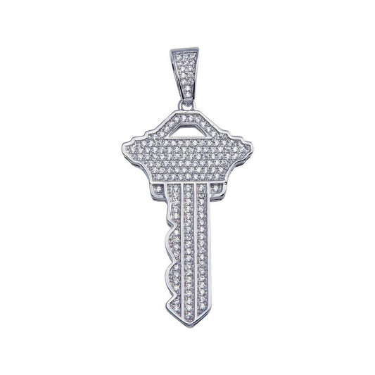 Rhodium Plated 925 Sterling Silver Key Hip Hop Pendant Car Home Locksmith Charm