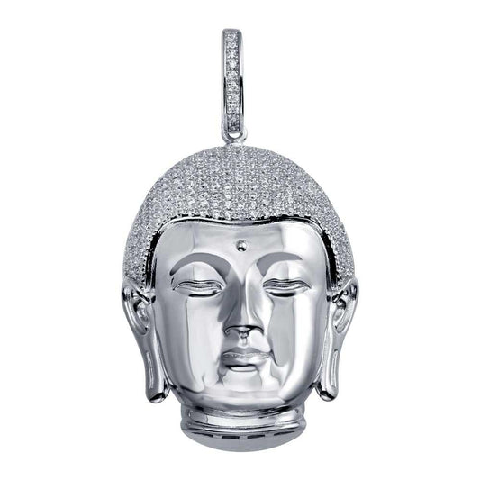 Rhodium Plated 925 Sterling Silver Buddha Head Hip Hop Pendant