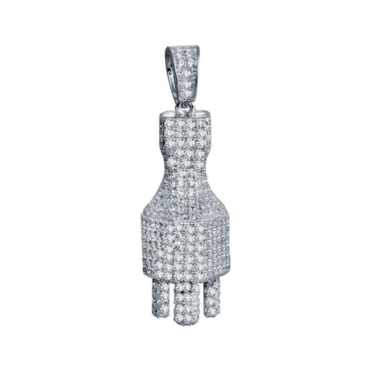 Rhodium Plated 925 Sterling Silver Electrical Style Outlet Plug Hip Hop Pendant