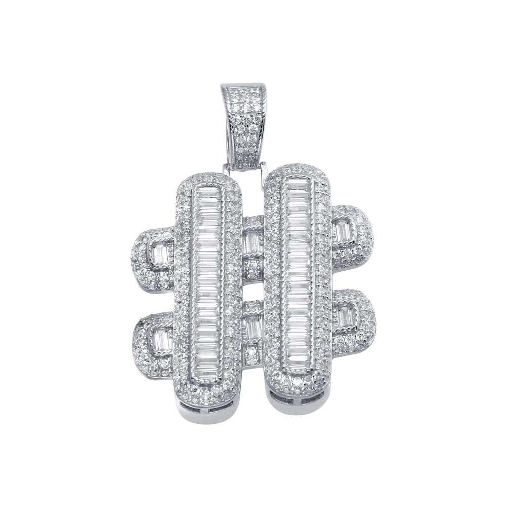 Rhodium Plated 925 Sterling Silver Hashtag # Hip Hop Iced Out CZ Charm Pendant