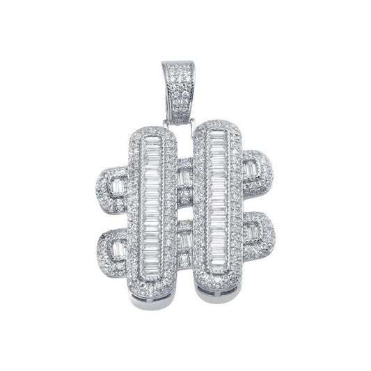 Rhodium Plated 925 Sterling Silver Hashtag # Hip Hop Iced Out CZ Charm Pendant