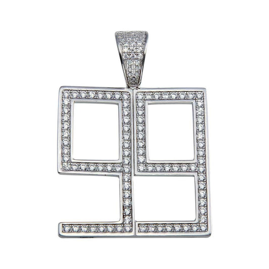 Rhodium Plated 925 Sterling Silver Number 99 Hip Hop CZ Pendant