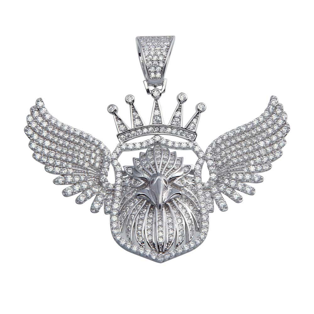 Rhodium Plated 925 Sterling Silver Sheild Crowned Eagle Hip Hop Royal Pendant