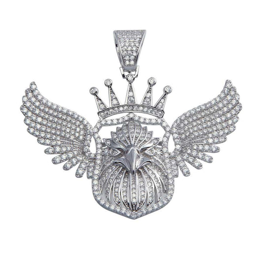 Rhodium Plated 925 Sterling Silver Sheild Crowned Eagle Hip Hop Royal Pendant