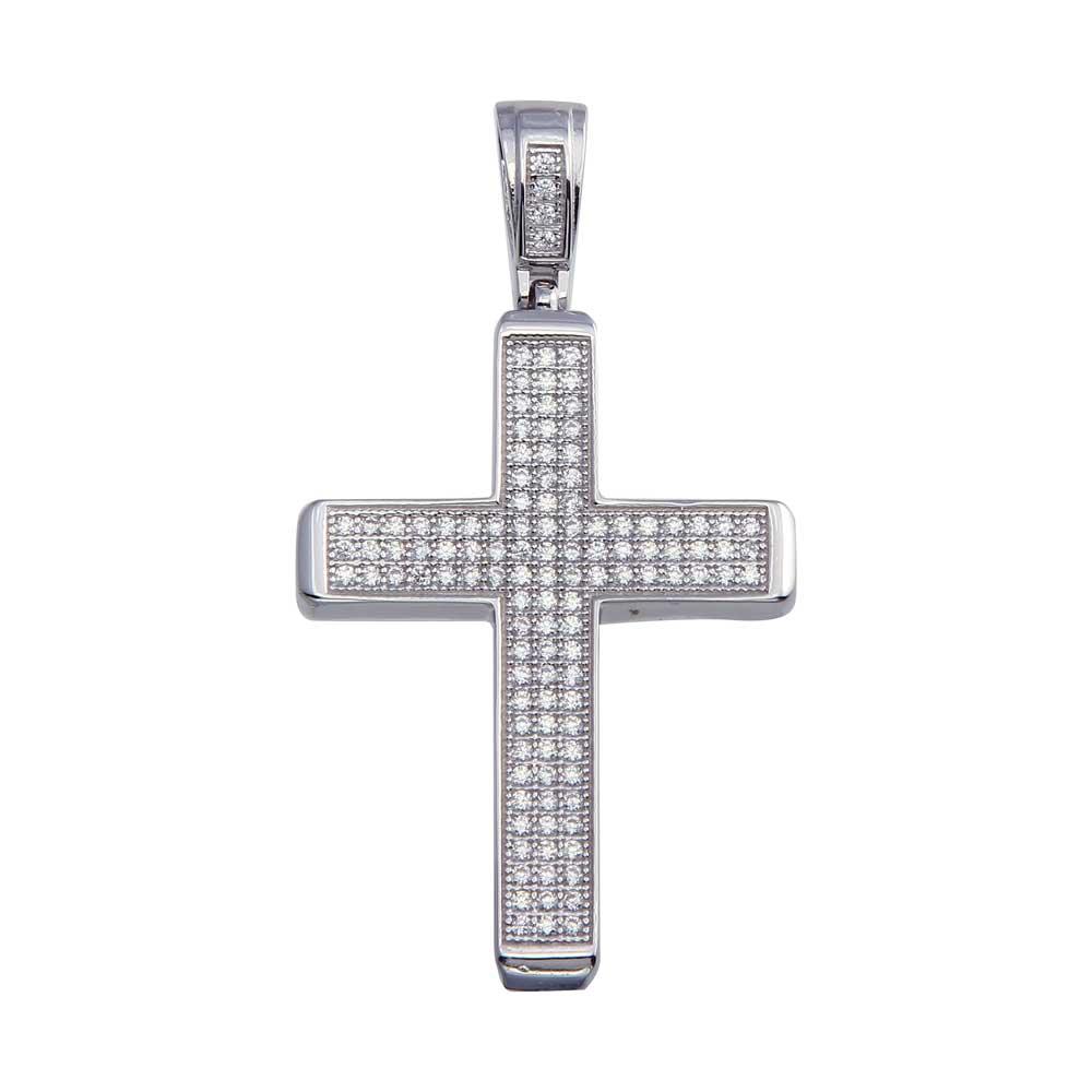 Rhodium Plated 925 Sterling Silver CZ Box Cross Hip Hop Christian Pendant