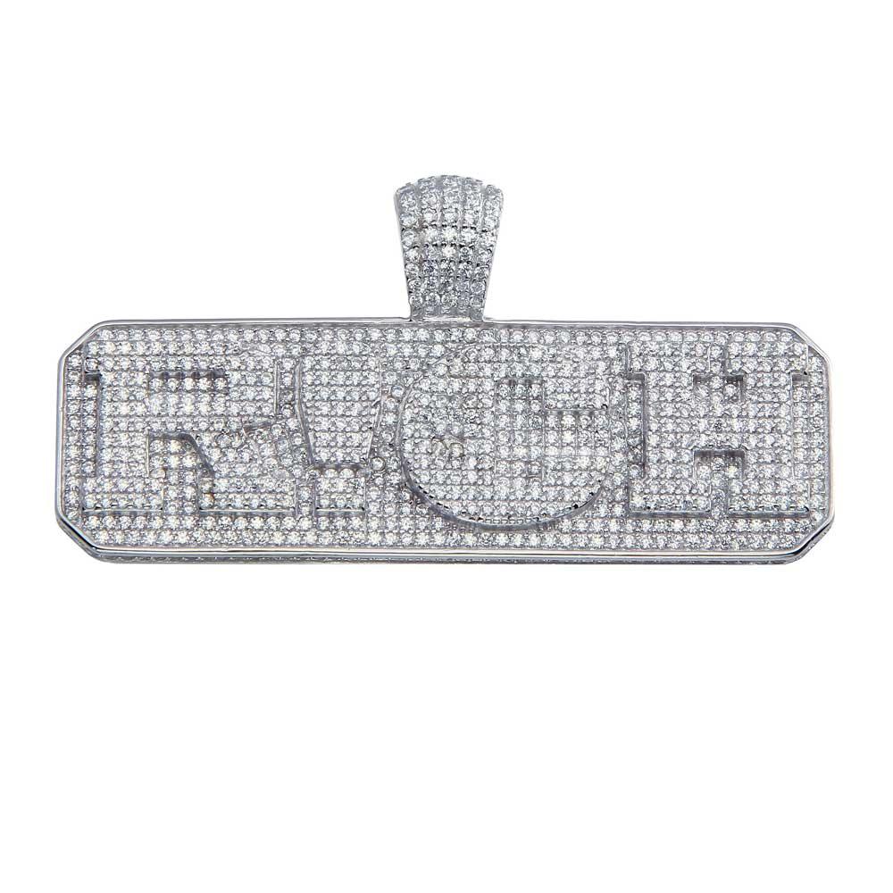 Rhodium Plated 925 Sterling Silver Rich Word Exclamation Mark Hip Hop Pendant