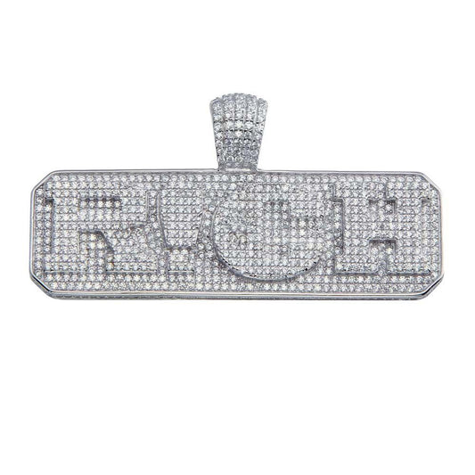 Rhodium Plated 925 Sterling Silver Rich Word Exclamation Mark Hip Hop Pendant