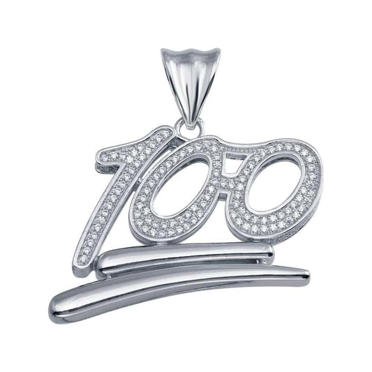 Rhodium Plated 925 Sterling Silver One Hundred Hip Hop Percent Perfect Pendant