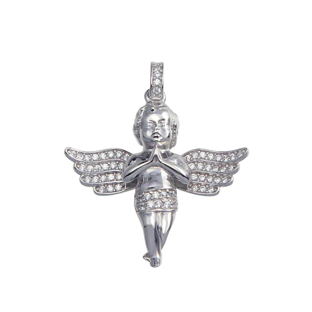 Rhodium Plated 925 Sterling Silver Angel Praying Christian Cute CZ Charm Pendant