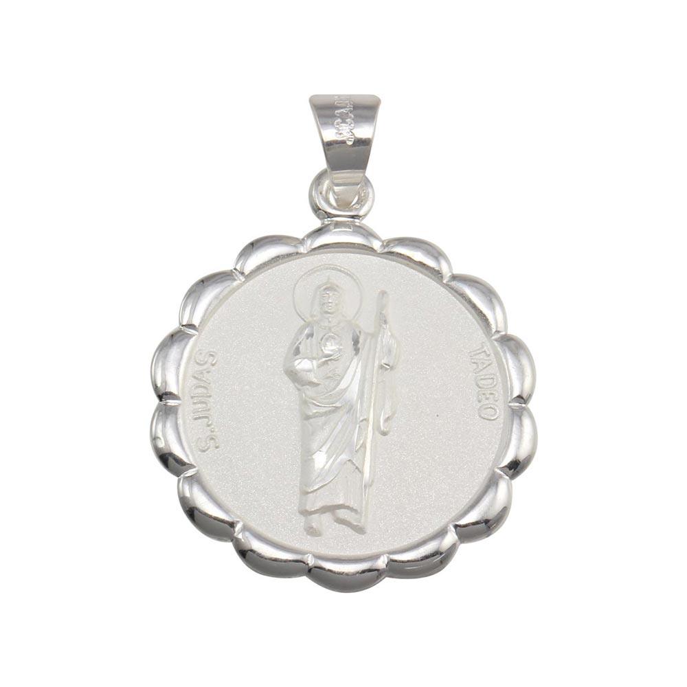 High Polished 925 Sterling Silver Round Flower Saint St. Jude Medallion Pendant