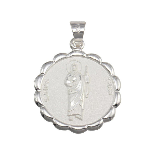 High Polished 925 Sterling Silver Round Flower Saint St. Jude Medallion Pendant
