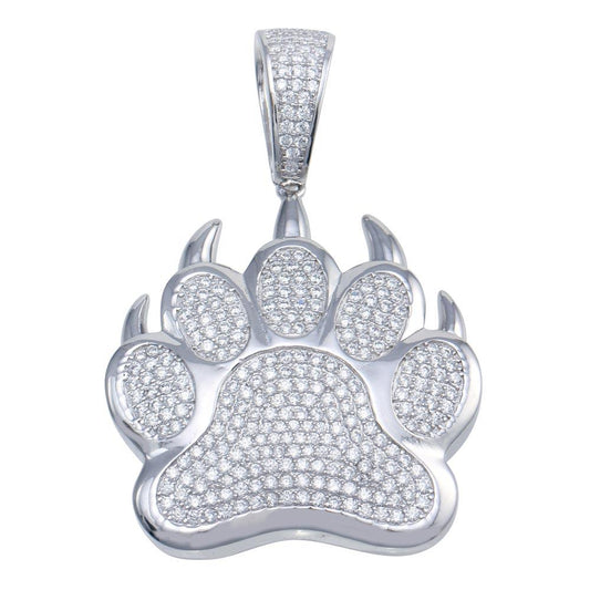 Rhodium Plated 925 Sterling Silver Bear Paw Hip Hop Pendant Animal Footprint
