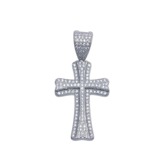 Rhodium Plated 925 Sterling Silver Jesus Cross CZ Hip Hop Christian Pendant