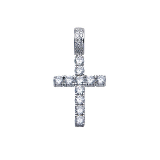 Rhodium Plated 925 Sterling Silver CZ Cross Hip Hop Christian Pendant