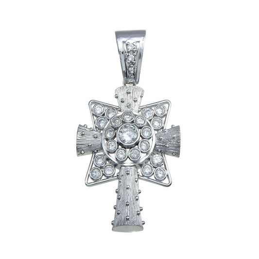 Rhodium Plated 925 Sterling Silver Cross Bubble CZ Hip Hop Christian Pendant