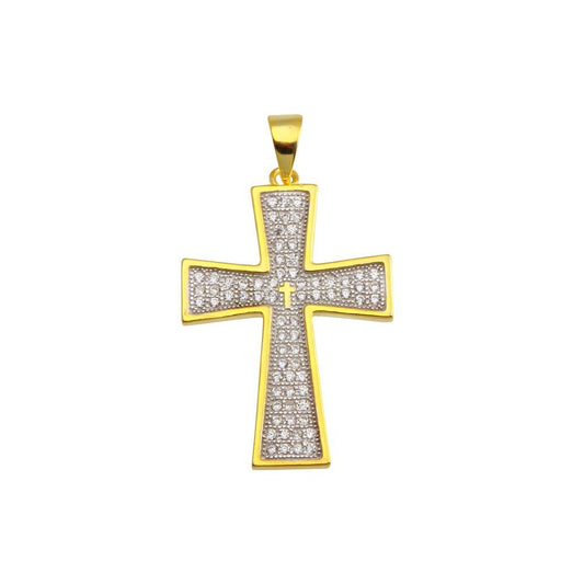 Gold Plated 925 Sterling Silver Cross CZ Hip Hop Christian Catholic Cute Pendant