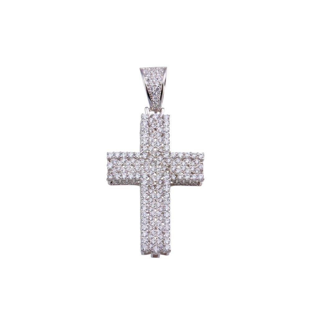 Rhodium Plated 925 Sterling Silver CZ Cross Hip Hop Iced Out Christian Pendant