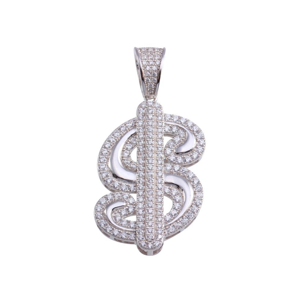 Gold Plated 925 Sterling Silver CZ Dollar Sign Hip Hop Pendant $ Money Charm