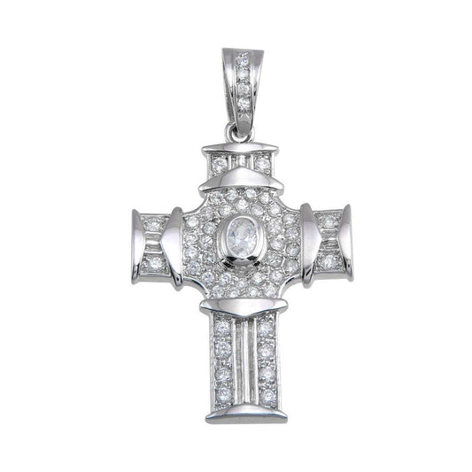 Rhodium Plated 925 Sterling Silver CZ Cross Hip Hop Christian Pendant