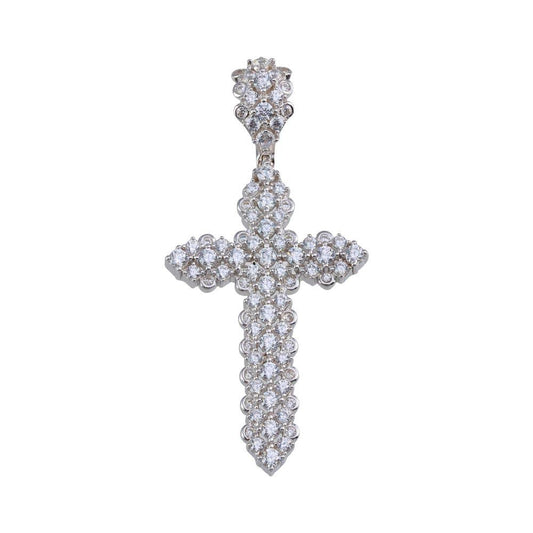 Rhodium Plated 925 Sterling Silver CZ Cross Hip Hop Iced Out Christian Pendant